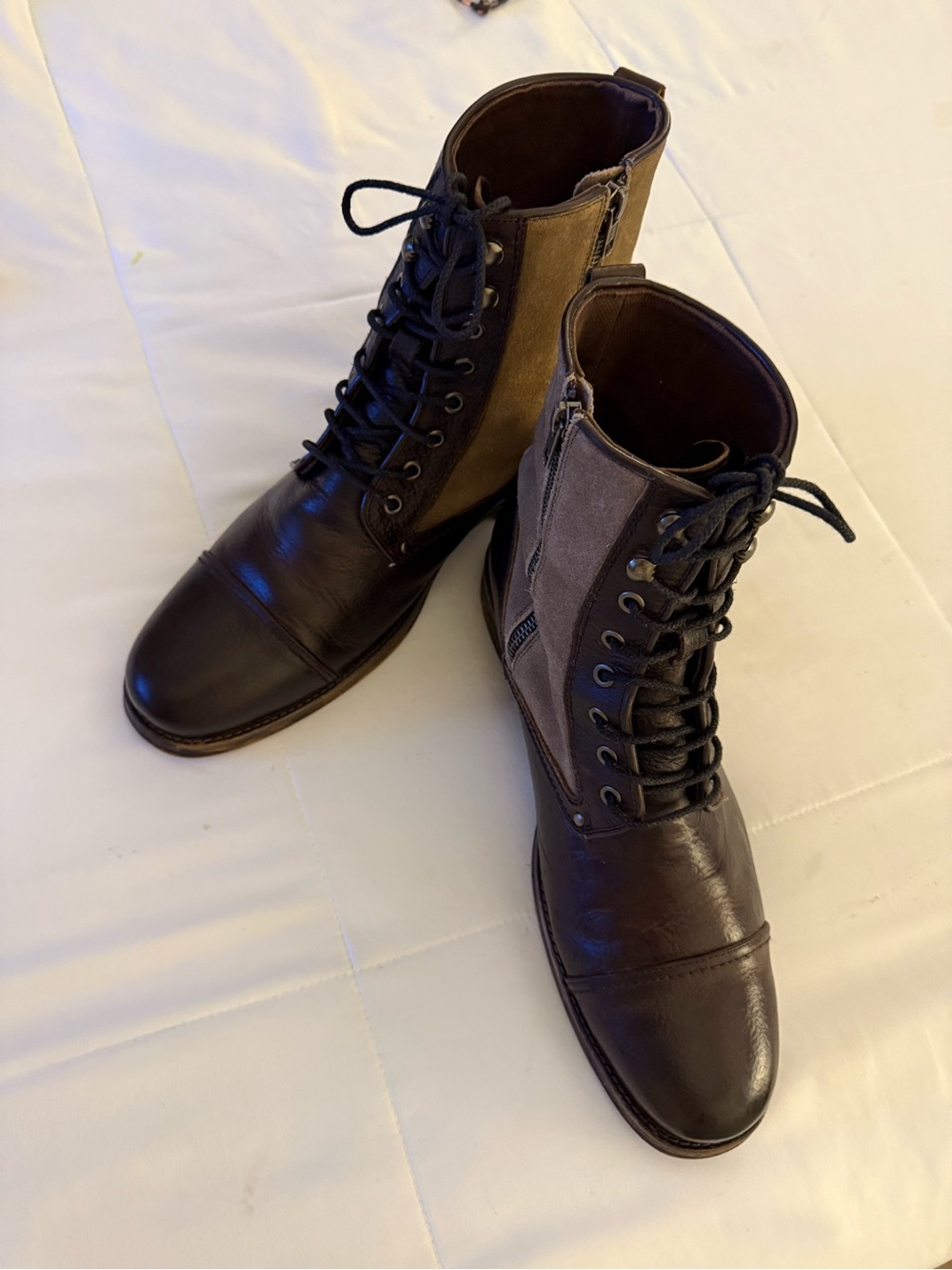 Men's Ashton Grey 2 toned Brown Leather and Lace-Up Boots-Size 12
